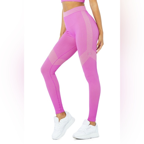 Alo Illusion Seamless High-Waist Leggings Limited Electric Violet/Acid Lime - Picture 2 of 9